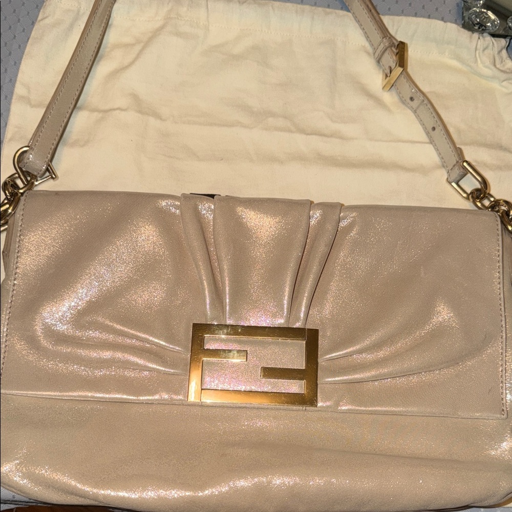 Preloved Fendi baguette Shimmering shoulder bag gold hardware with dust bag